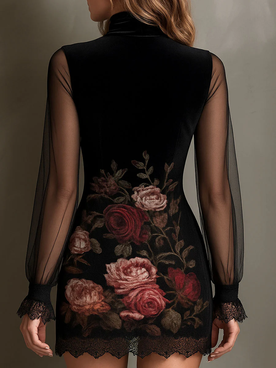 Sonja – Schwarzes Spitzenkleid mit Rosenmuster