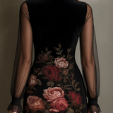 Sonja – Schwarzes Spitzenkleid mit Rosenmuster