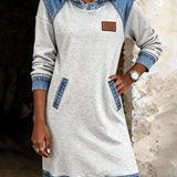 Sabine | Denim-Hoodie-Kleid im Patchwork-Look