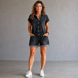 Joan | Kurzer Jumpsuit aus Baumwolle im Denim-Look