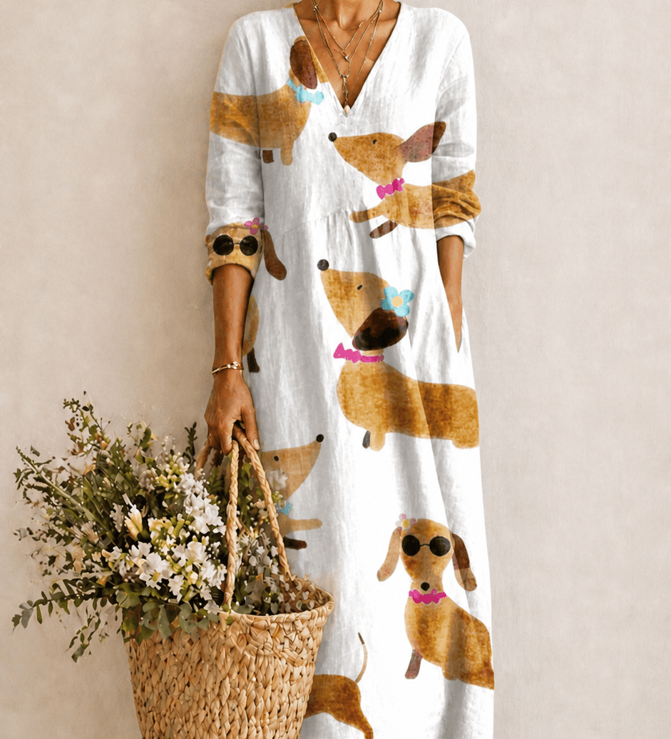 Annick – Weisses Kleid mit Hundeprint