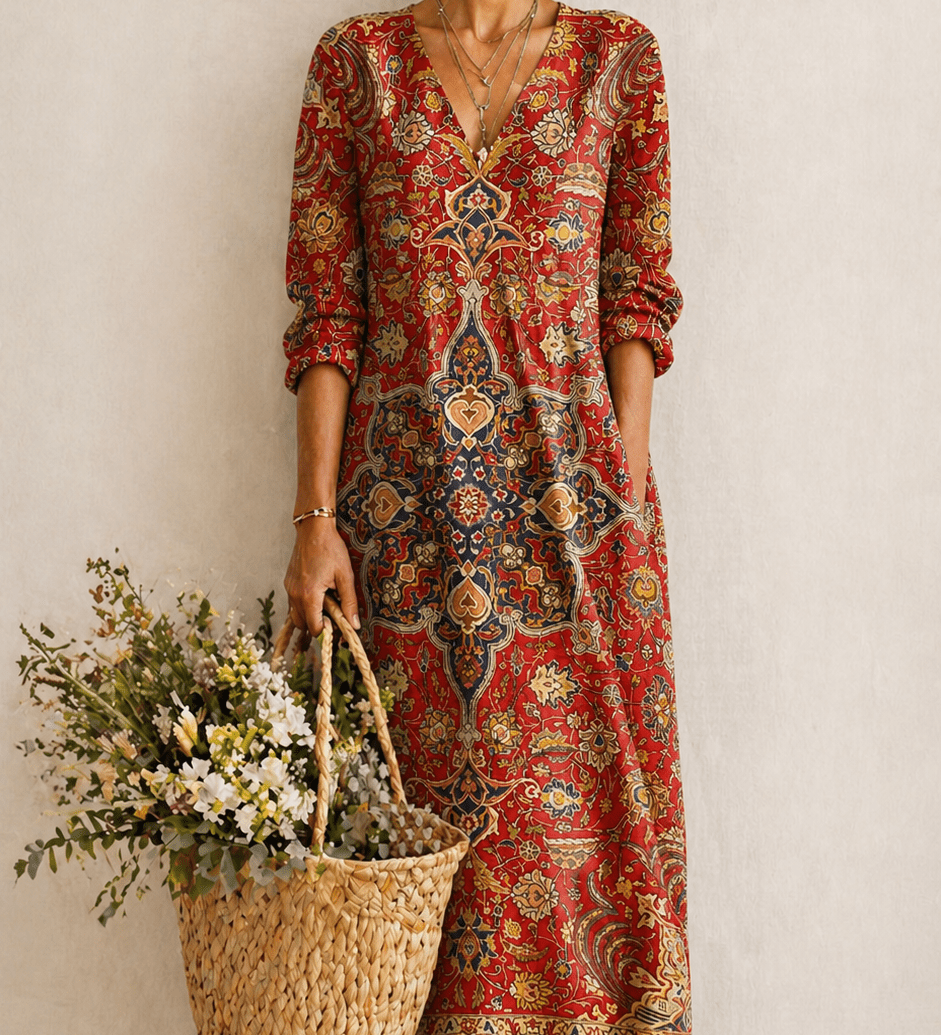 Sabine – Rotes Kleid mit Ornamentprint