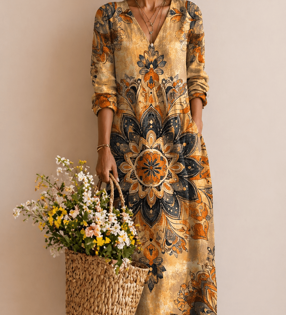 Barbara – Langes Kleid mit Ornamentprint