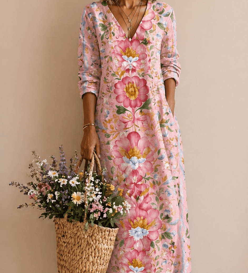 Nathalie – Rosafarbenes Kleid mit Blumenprint