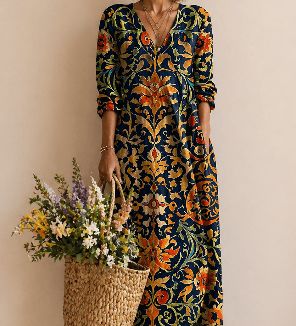 Monika – Schwarzes Kleid mit Ornamentprint
