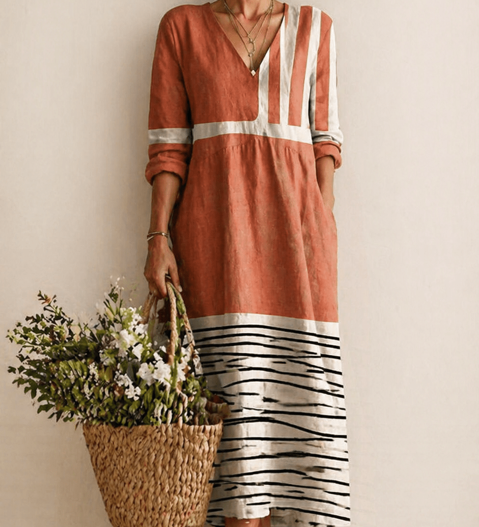 Martina – Terrakotta-Kleid mit Streifensaum