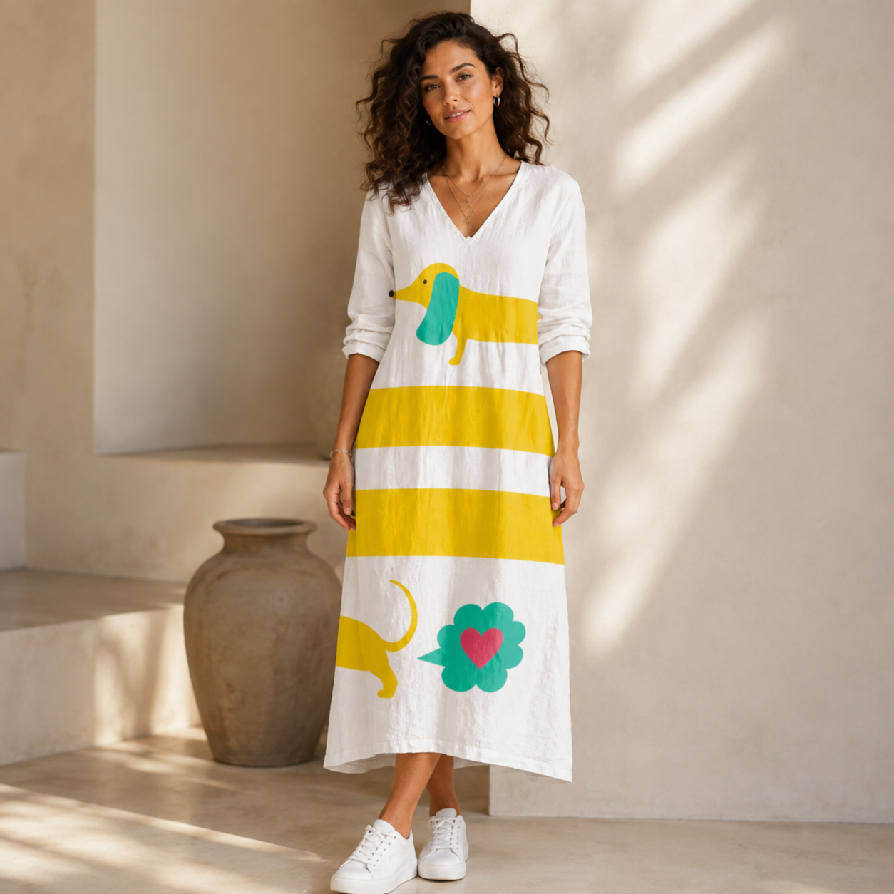 Eveline – Weisses Kleid mit Grafikmotiv