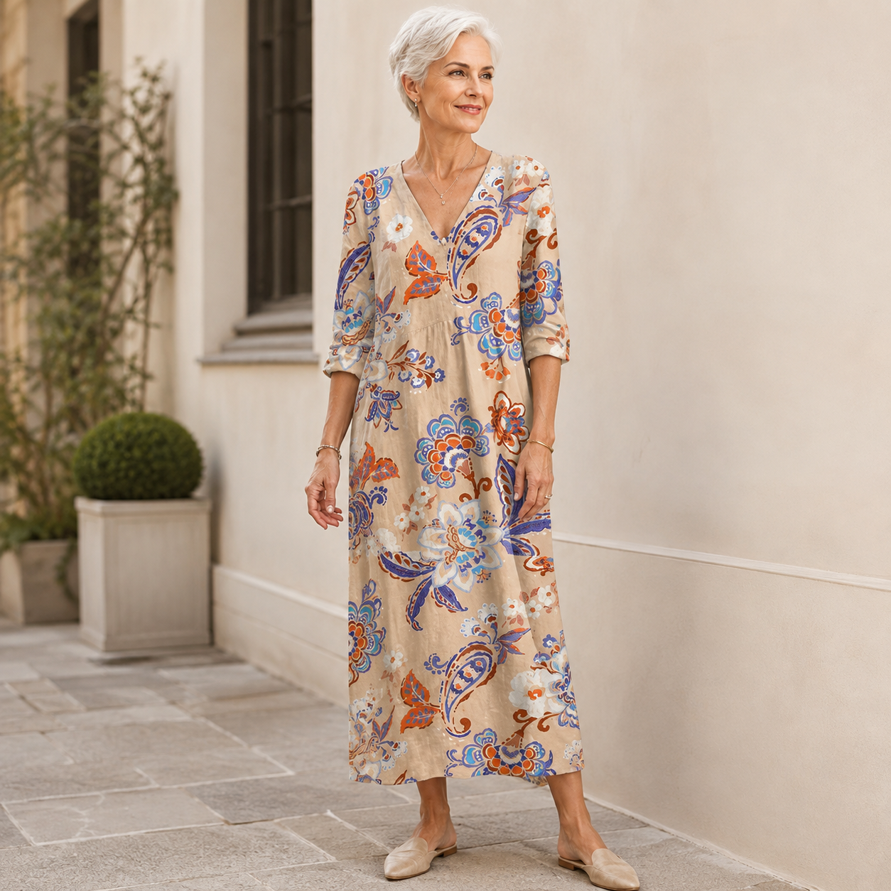 Valérie – Helles Kleid mit Ornamentprint