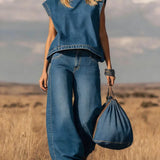 Elsa | Zweiteiliges Set mit Top und weiter Denim-Hose