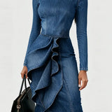 Nele | Denimkleid mit Rüschensaum