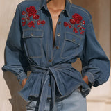 Adriana | Denimjacke mit Rosenstickerei