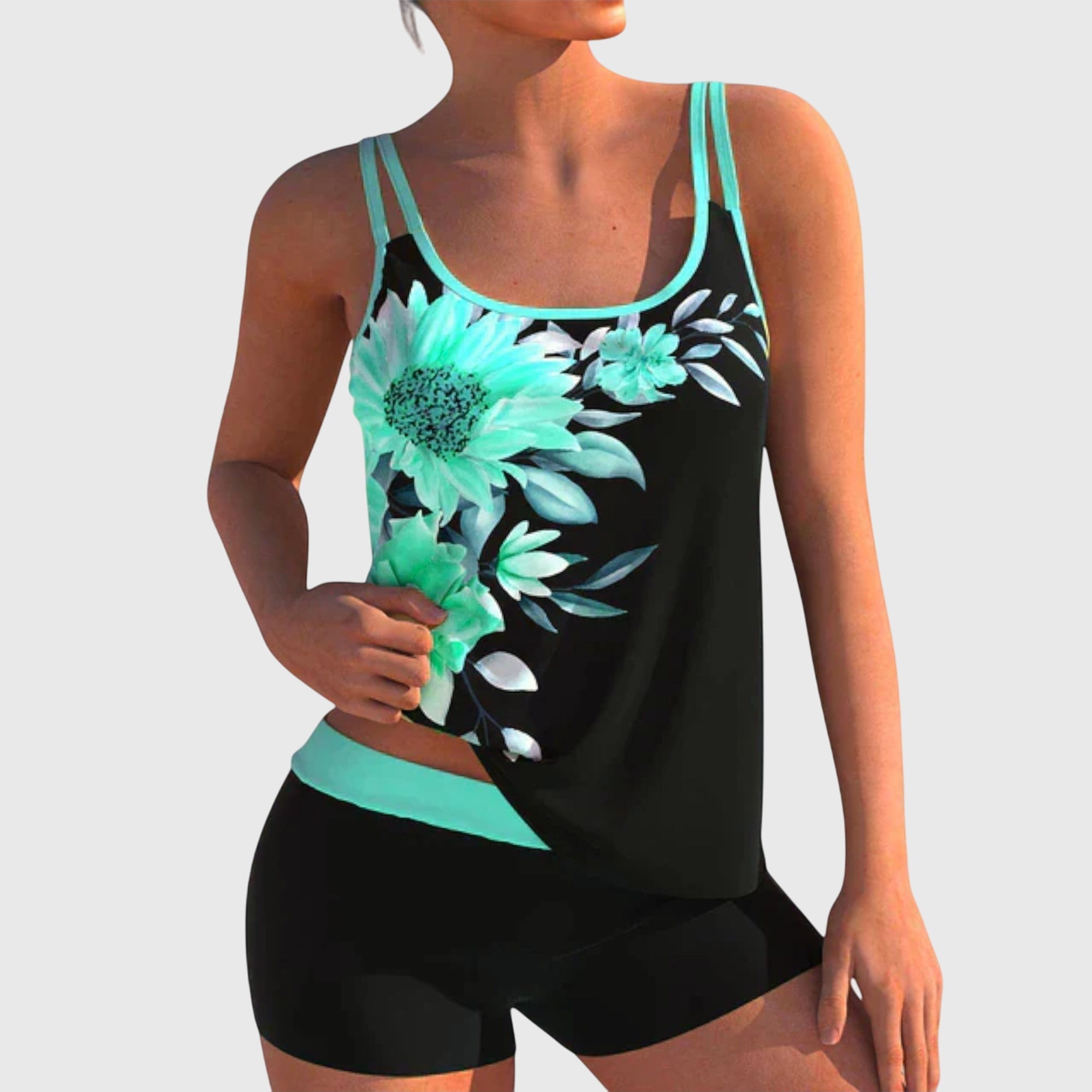 Alice – Schwarzer Tankini mit Blumenakzenten