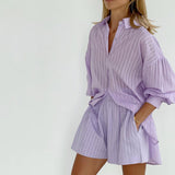 Viola - Set aus Bluse mit Knöpfen und luftigen Shorts