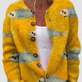 Marina | Senfgelber Cardigan mit Fischmotiv