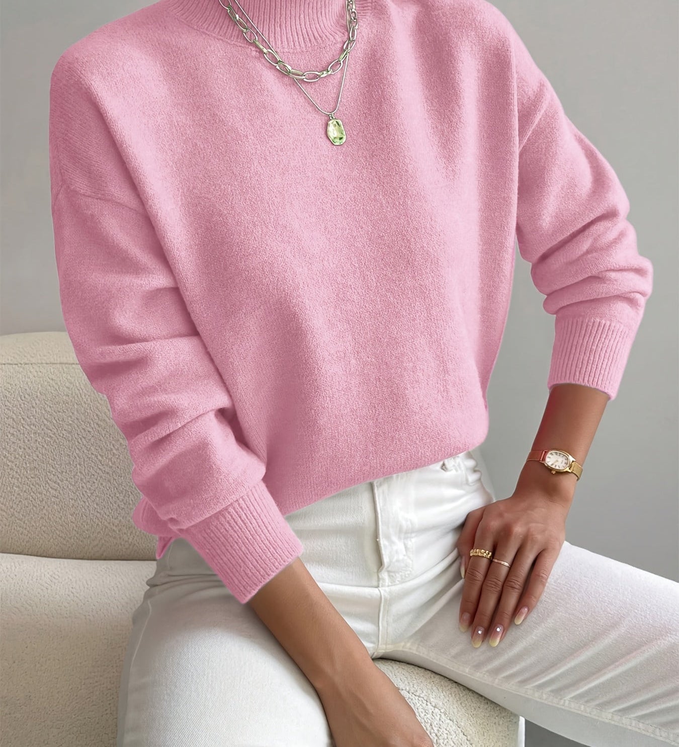 Jenessa – Weisser Pullover mit Rundhalsausschnitt
