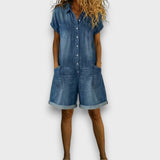 Joan | Kurzer Jumpsuit aus Baumwolle im Denim-Look
